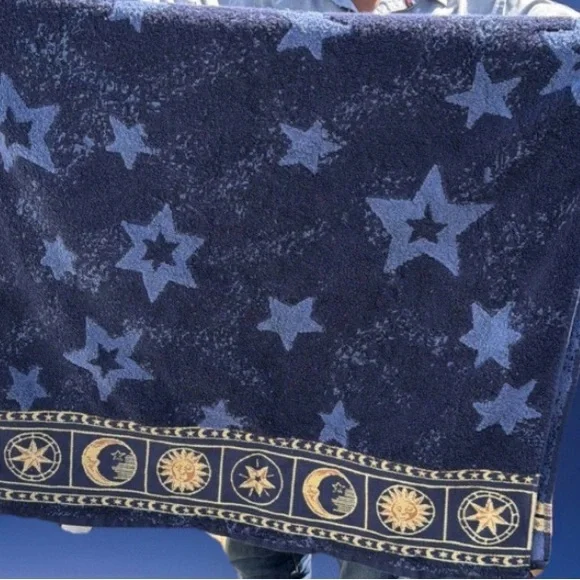 Vintage 3piece home trends bath and hand towels  Navy Star Pattern sun moon Y2K - Picture 2 of 13